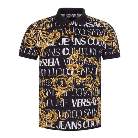 versace jeans printed polo t shirt black|versace jeans couture polo shirt.